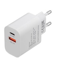 PS4102 WD5 EU wall charger white PD20W + QC3.0, USB-A + USB-C, with USB-C/Lightning cable