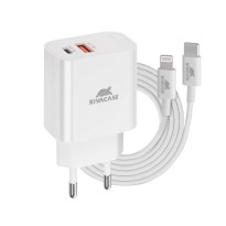 PS4102 WD5 EU wall charger white PD20W + QC3.0, USB-A + USB-C, with USB-C/Lightning cable